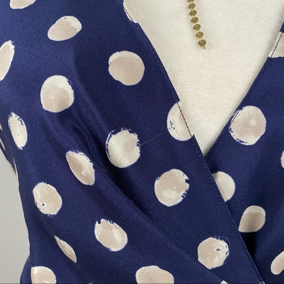 ST. JOHN Sleeveless Faux Wrap Silk Polka Dot Dress - Picture 11 of 13